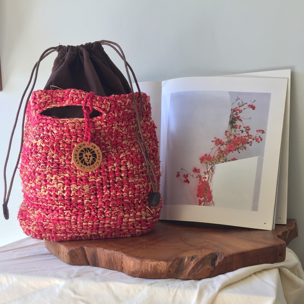 Anne Klein woven wicker drawstring summer bag